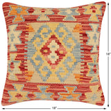 handmade Traditional Pillow Rust Blue Hand-Woven SQUARE 100% WOOL Hand woven turkish pillow2' x 2'