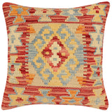 handmade Traditional Pillow Rust Blue Hand-Woven SQUARE 100% WOOL Hand woven turkish pillow2' x 2'