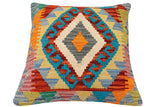 handmade Traditional Pillow Rust Blue Hand-Woven SQUARE 100% WOOL Hand woven turkish pillow2' x 2'