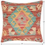 handmade Traditional Pillow Red Blue Hand-Woven SQUARE 100% WOOL Hand woven turkish pillow2' x 2'