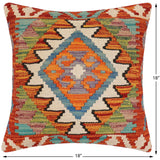 handmade Traditional Pillow Rust Blue Hand-made SQUARE 100% WOOL Hand woven turkish pillow2' x 2'