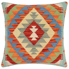 handmade Traditional Pillow Rust Blue Hand-made SQUARE 100% WOOL Hand woven turkish pillow2' x 2'