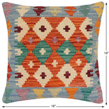 handmade Traditional Pillow Rust Blue Hand-made SQUARE 100% WOOL Hand woven turkish pillow2' x 2'