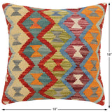 handmade Traditional Pillow Rust Blue Hand-Woven SQUARE 100% WOOL Hand woven turkish pillow2' x 2'