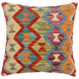 handmade Traditional Pillow Rust Blue Hand-Woven SQUARE 100% WOOL Hand woven turkish pillow2' x 2'