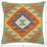 handmade Traditional Pillow Rust Blue Hand-Woven SQUARE 100% WOOL Hand woven turkish pillow2' x 2'