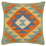 handmade Traditional Pillow Rust Blue Hand-Woven SQUARE 100% WOOL Hand woven turkish pillow2' x 2'