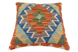 handmade Traditional Pillow Rust Blue Hand-Woven SQUARE 100% WOOL Hand woven turkish pillow2' x 2'