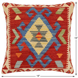 handmade Traditional Pillow Rust Blue Hand-Woven SQUARE 100% WOOL Hand woven turkish pillow2' x 2'