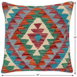 handmade Traditional Pillow Rust Blue Hand-Woven SQUARE 100% WOOL Hand woven turkish pillow2' x 2'