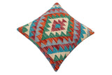 handmade Traditional Pillow Rust Blue Hand-Woven SQUARE 100% WOOL Hand woven turkish pillow2' x 2'