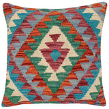 handmade Traditional Pillow Rust Blue Hand-Woven SQUARE 100% WOOL Hand woven turkish pillow2' x 2'