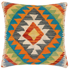 handmade Traditional Pillow Rust Blue Hand-Woven SQUARE 100% WOOL Hand woven turkish pillow2' x 2'