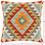 handmade Traditional Pillow Rust Blue Hand-Woven SQUARE 100% WOOL Hand woven turkish pillow2' x 2'