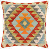 handmade Traditional Pillow Rust Blue Hand-Woven SQUARE 100% WOOL Hand woven turkish pillow2' x 2'