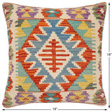 handmade Traditional Pillow Rust Blue Hand-Woven SQUARE 100% WOOL Hand woven turkish pillow2' x 2'