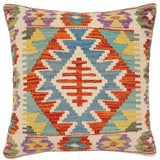 handmade Traditional Pillow Rust Blue Hand-Woven SQUARE 100% WOOL Hand woven turkish pillow2' x 2'