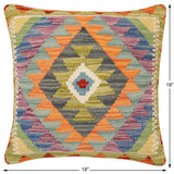 handmade Traditional Pillow Rust Blue Hand-Woven SQUARE 100% WOOL Hand woven turkish pillow2' x 2'