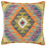 handmade Traditional Pillow Rust Blue Hand-Woven SQUARE 100% WOOL Hand woven turkish pillow2' x 2'