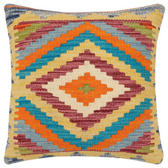 handmade Traditional Pillow Rust Blue Hand-Woven SQUARE 100% WOOL Hand woven turkish pillow2' x 2'