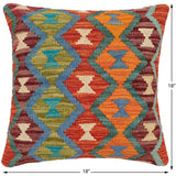 handmade Traditional Pillow Rust Blue Hand-Woven SQUARE 100% WOOL Hand woven turkish pillow2' x 2'