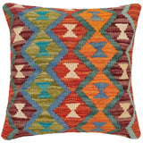 handmade Traditional Pillow Rust Blue Hand-Woven SQUARE 100% WOOL Hand woven turkish pillow2' x 2'