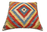 handmade Traditional Pillow Rust Blue Hand-Woven SQUARE 100% WOOL Hand woven turkish pillow2' x 2'