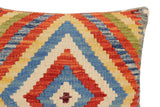 handmade Traditional Pillow Rust Blue Hand-Woven SQUARE 100% WOOL Hand woven turkish pillow2' x 2'