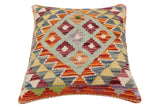 handmade Traditional Pillow Rust Blue Hand-Woven SQUARE 100% WOOL Hand woven turkish pillow2' x 2'