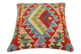 handmade Traditional Pillow Rust Blue Hand-Woven SQUARE 100% WOOL Hand woven turkish pillow2' x 2'