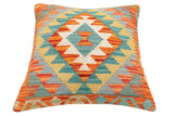 handmade Traditional Pillow Rust Blue Hand-Woven SQUARE 100% WOOL Hand woven turkish pillow2' x 2'