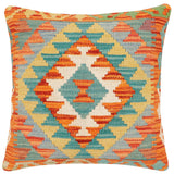 handmade Traditional Pillow Rust Blue Hand-Woven SQUARE 100% WOOL Hand woven turkish pillow2' x 2'