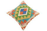 handmade Traditional Pillow Rust Blue Hand-Woven SQUARE 100% WOOL Hand woven turkish pillow2' x 2'