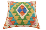 handmade Traditional Pillow Rust Blue Hand-Woven SQUARE 100% WOOL Hand woven turkish pillow2' x 2'