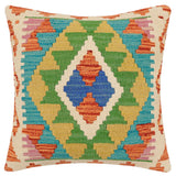 handmade Traditional Pillow Rust Blue Hand-Woven SQUARE 100% WOOL Hand woven turkish pillow2' x 2'