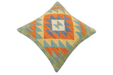 handmade Traditional Pillow Rust Blue Hand-Woven SQUARE 100% WOOL Hand woven turkish pillow2' x 2'