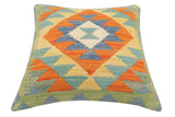 handmade Traditional Pillow Rust Blue Hand-Woven SQUARE 100% WOOL Hand woven turkish pillow2' x 2'