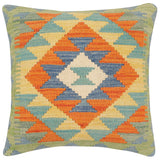 handmade Traditional Pillow Rust Blue Hand-Woven SQUARE 100% WOOL Hand woven turkish pillow2' x 2'