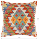 handmade Traditional Pillow Rust Blue Hand-Woven SQUARE 100% WOOL Hand woven turkish pillow2' x 2'