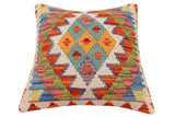 handmade Traditional Pillow Rust Blue Hand-Woven SQUARE 100% WOOL Hand woven turkish pillow2' x 2'