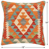 handmade Traditional Pillow Rust Blue Hand-Woven SQUARE 100% WOOL Hand woven turkish pillow2' x 2'