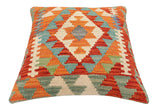 handmade Traditional Pillow Rust Blue Hand-Woven SQUARE 100% WOOL Hand woven turkish pillow2' x 2'