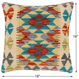 handmade Traditional Pillow Rust Blue Hand-Woven SQUARE 100% WOOL Hand woven turkish pillow2' x 2'