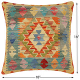 handmade Traditional Pillow Rust Blue Hand-Woven SQUARE 100% WOOL Hand woven turkish pillow2' x 2'