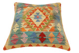 handmade Traditional Pillow Rust Blue Hand-Woven SQUARE 100% WOOL Hand woven turkish pillow2' x 2'