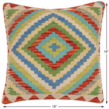 handmade Traditional Pillow Rust Blue Hand-Woven SQUARE 100% WOOL Hand woven turkish pillow2' x 2'