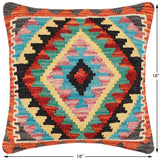 handmade Traditional Pillow Rust Blue Hand-Woven SQUARE 100% WOOL Hand woven turkish pillow2' x 2'