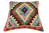 handmade Traditional Pillow Rust Blue Hand-Woven SQUARE 100% WOOL Hand woven turkish pillow2' x 2'