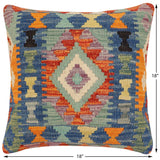 handmade Traditional Pillow Rust Blue Hand-Woven SQUARE 100% WOOL Hand woven turkish pillow2' x 2'