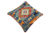 handmade Traditional Pillow Rust Blue Hand-Woven SQUARE 100% WOOL Hand woven turkish pillow2' x 2'